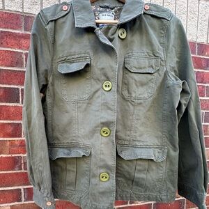 Old Navy Khaki Green Utility Barn Jacket Button-Up Military Floral-Lined XL